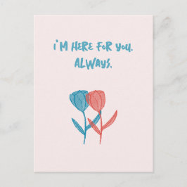 Postal Mosaico de tulipanes azules y rosados dibujados a 