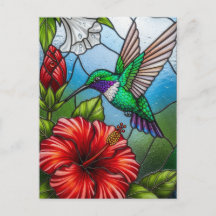 Mosaico Floral de Jardín de Colibrí de Vidrio en P