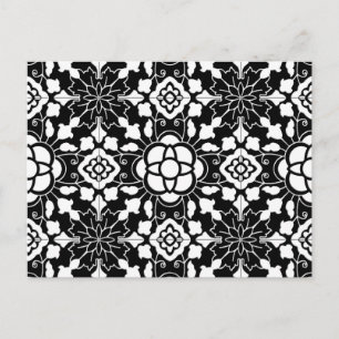 Postal Mosaico floral marroquí, negro y blanco