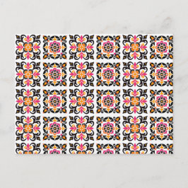 Postal Mosaico folclórico rosado y Naranja mexicano