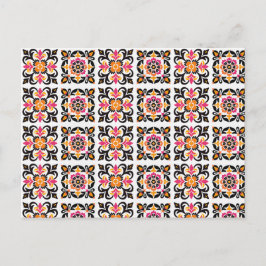 Postal Mosaico folclórico rosado y Naranja mexicano
