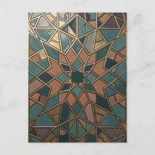 Postal Mosaico Geométrico Dorado Intrincado con Patrón de
