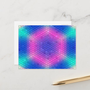 Postal Mosaico hexagonal rosado en degradado azul