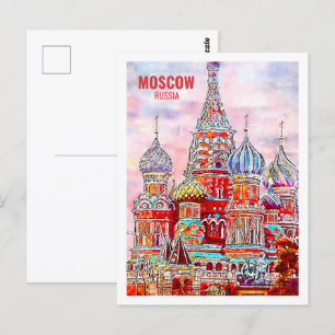 Postal Moscú Rusia: Famosa acuarela de lugar de viaje
