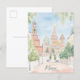 Postal Moscú Rusia Gouache Paint Ilustracion Viaje