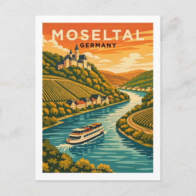 Postal Mosel River Germany Scenic Vintage Travel Art (Anverso)
