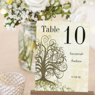 Postal Moss Green & Brown Tree Swirl Table Number