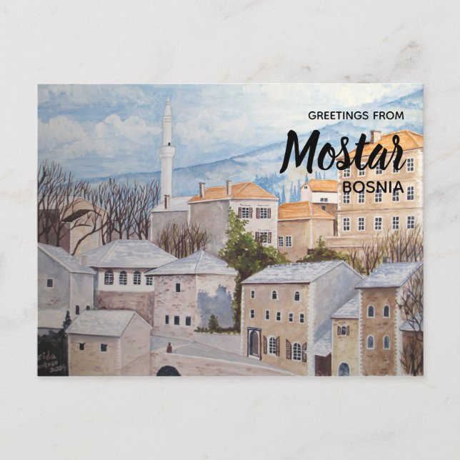 Postal Mostar, Bosnia - Pintura del paisaje de acrílico (Anverso)