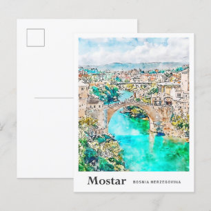 Postal Mostar Bosnia Trae la mano de agua de la navegació