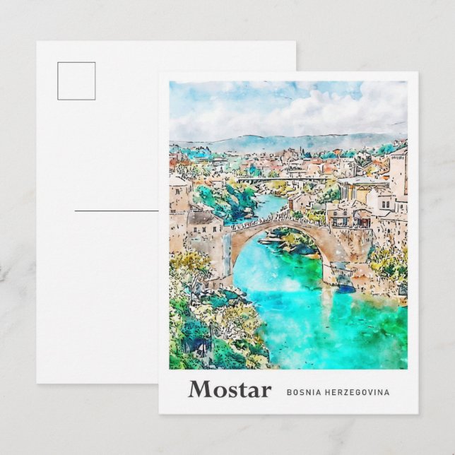 Postal Mostar Bosnia Trae la mano de agua de la navegació (Anverso / Reverso)