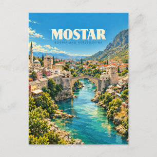 Postal Mostar Bosnia y Herzegovina Arte de Viaje Vintage