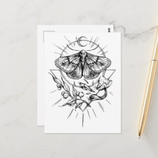 Postal Moth and Mushrooms Black and White