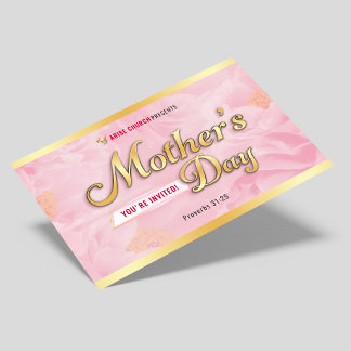 Postal Mother's Day Service Church Invitation Pink & Gold