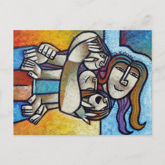 Postal Mothers Hug - Contemporary Cubist Fine Art Postcar