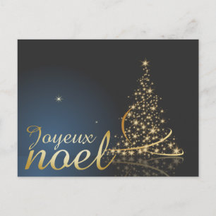 Postal Motif de Noël bleu avec arbre de Noël doré