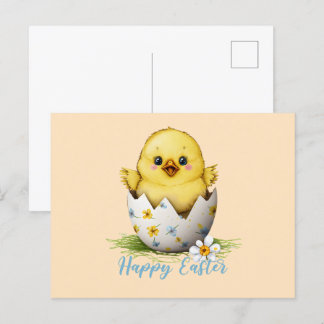 Postal Motif Œufs de Pâques Poussin Éclosion Joyeuse