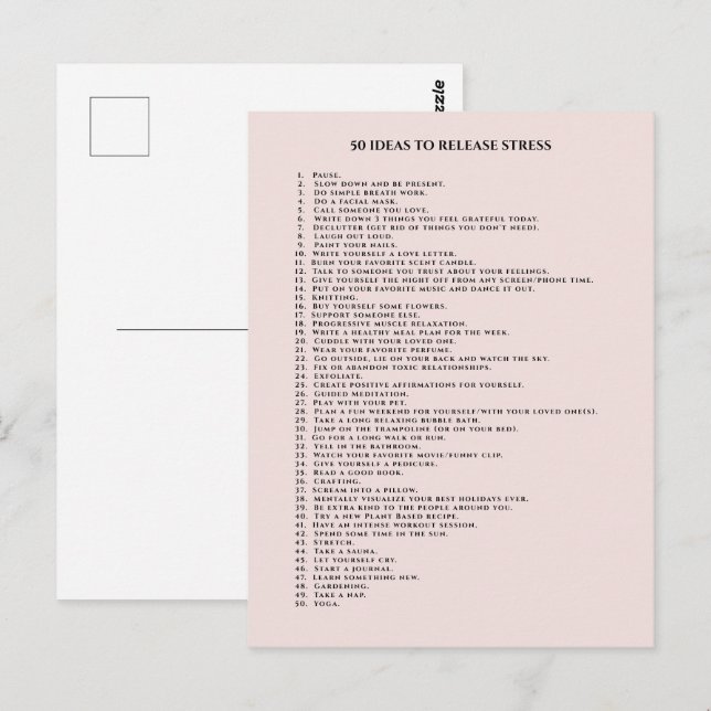 Postal Motivación de autocuidado rosa rubor (Anverso / Reverso)