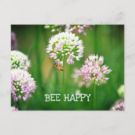 Postal Motivación de la flor de Abeja con Alium Púrpura