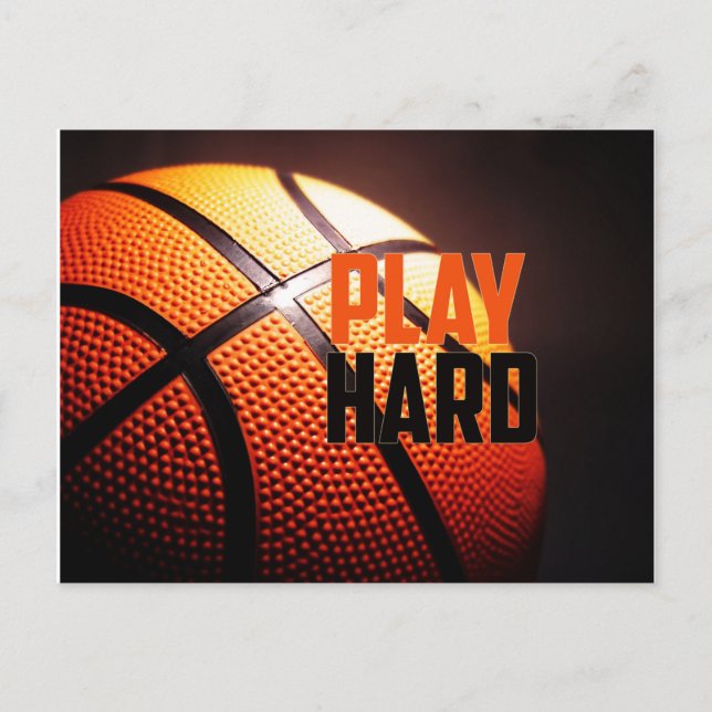 Postal Motivación del baloncesto - jugar duro por el homb (Anverso)