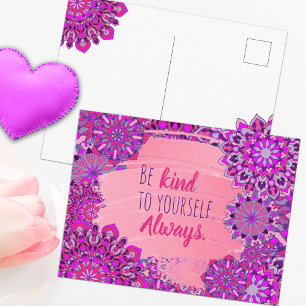 Postal Motivación Giratoria Rosa Morado Mandalas