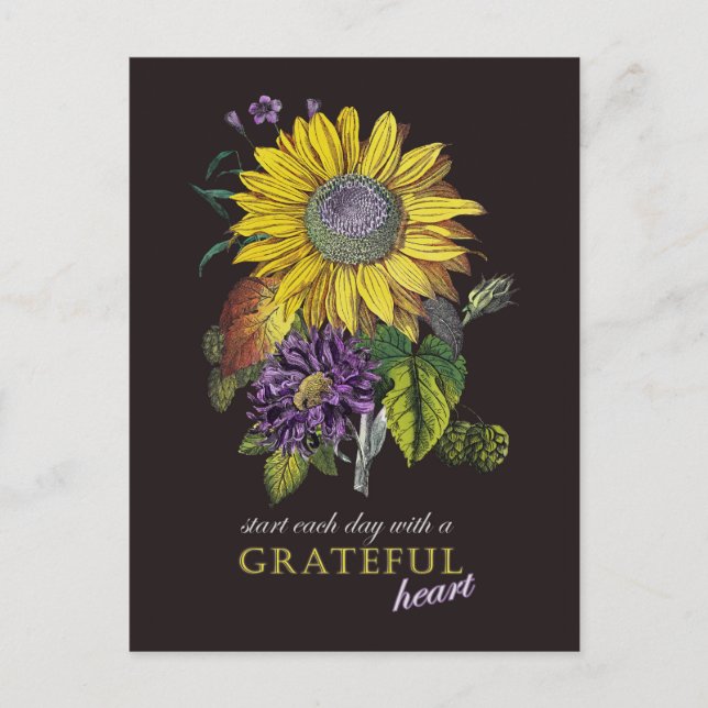Postal Motivación Grfatídica Vintage Sunflower Bouquet (Anverso)