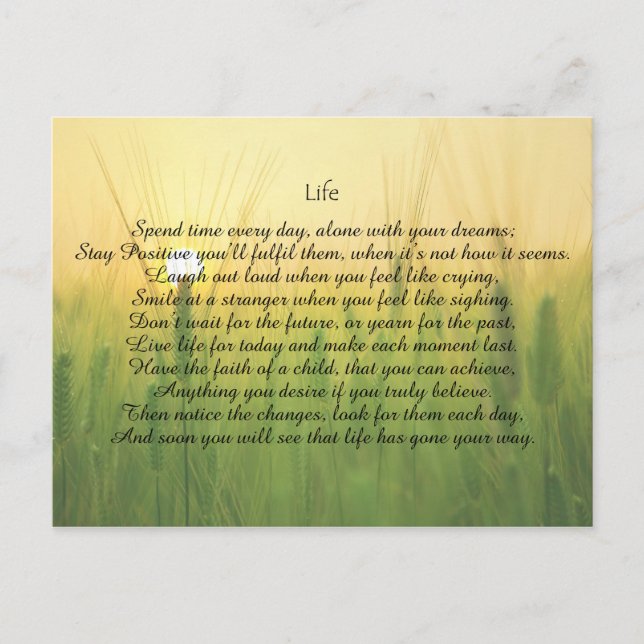 Postal motivacional de la vida para el estímulo. (Anverso)