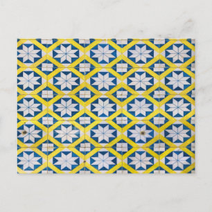Postal Motivo de flores mosaico en mosaico amarillo azul