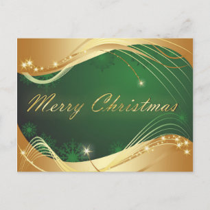 Postal Motivo de los Navidades dorados con fondo verde