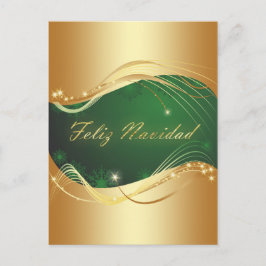 Postal Motivo dorado de Navidad con fondo verde