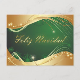 Postal Motivo dorado de Navidad con fondo verde