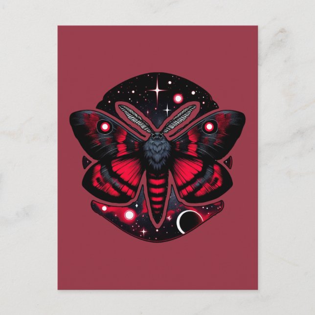 Postal Moto cósmico rojo y negro - místico celestial (Anverso)