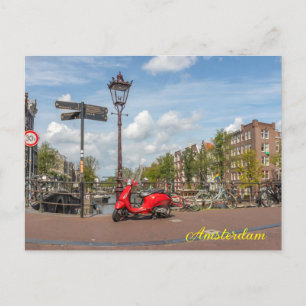 Postal Moto rojo en el puente sobre el Brouwersgracht