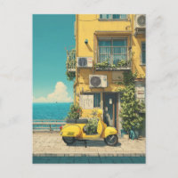 Moto Scooter Amarillo junto al Mar