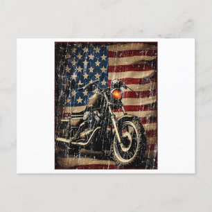 Postal Motocicleta Bandera Retro Bici