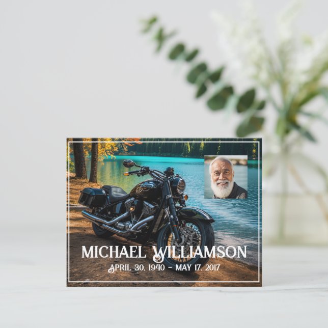 Postal Motocicleta cerca de la celebración de la vida por (Anverso de pie)