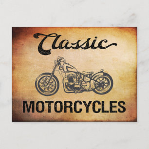 Postal Motocicleta clásica con silueta vintage