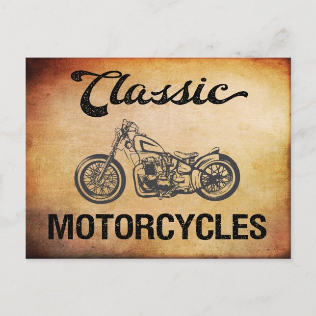 Postal Motocicleta clásica con silueta vintage (Anverso)
