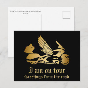 Postal Motocicleta dorada moto gold goldwing saludo