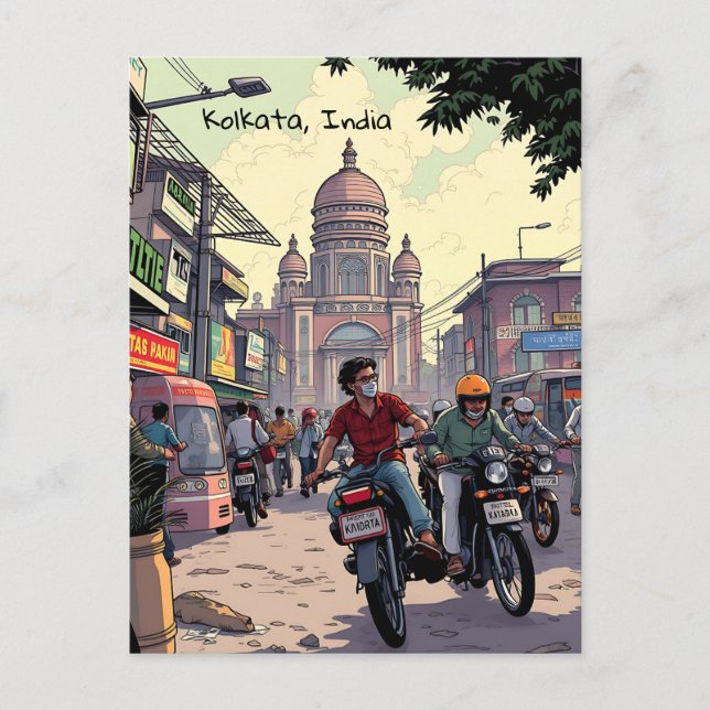 Postal Motocicletas en el centro de Kolkata, India (Anverso)