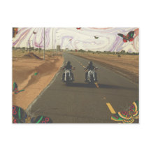 Motocicletas en el collage de pintura en el cielo 