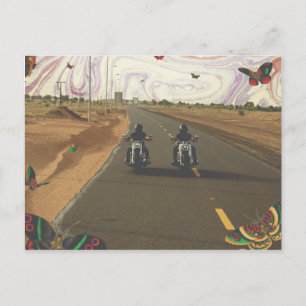 Postal Motocicletas en el collage de pintura en el cielo 