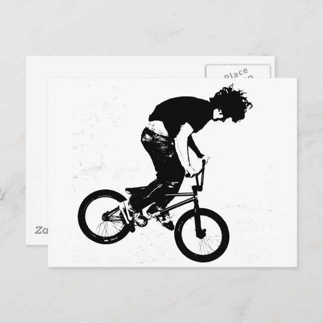 Postal Motociclista BMX en blanco y negro