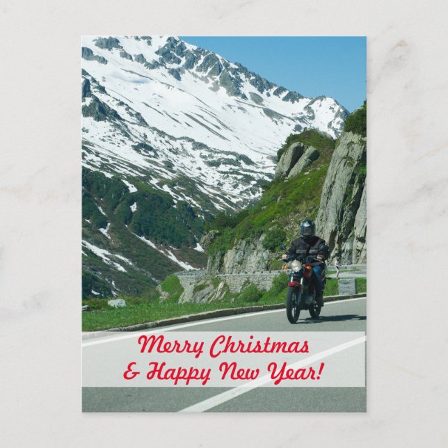 Postal Motociclista en Navidades nevados (Anverso)
