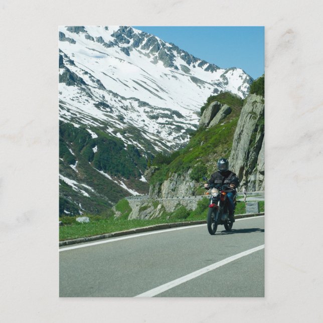 Postal Motociclista en nevada foto (Anverso)