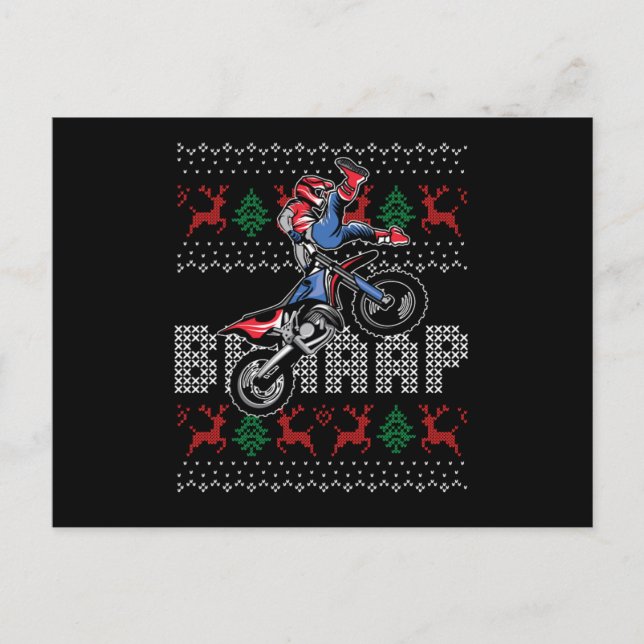 Postal Motocross Biker Motorcycle Xmas Navidades feos Gif (Anverso)