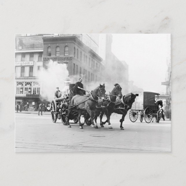 Postal Motor de fuego de tiro de caballos, a principios d (Anverso)