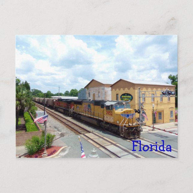 Postal Motor de tren amarillo de la Unión del Pacífico (Anverso)