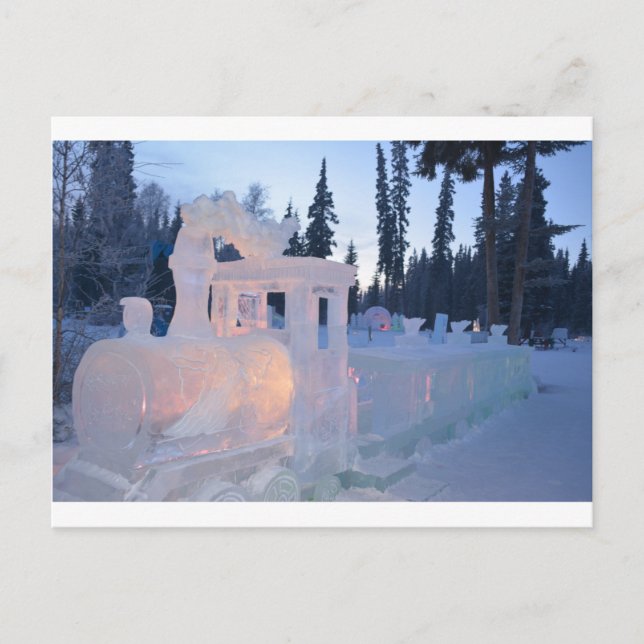 Postal motor de tren Escultura de hielo invierno arte de  (Anverso)
