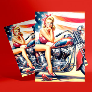 Postal Motorciclo Retro Pin Up