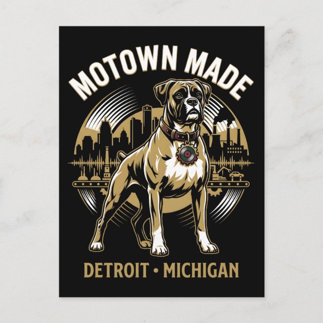 Postal Motown Made Detroit Boxer Dog Labor & Music Pride  (Anverso)